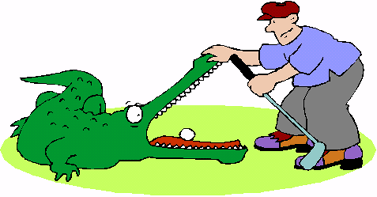 Cartoon of a golfer and a crocodile