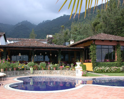 garden and pool, hotel Atitlan, Guatemala